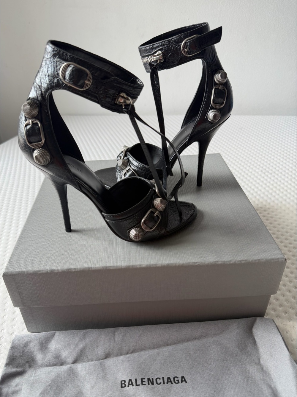 NEW Balenciaga Black Silver Le Cagole heel sandal $1350 leather sz 36 arena/abs